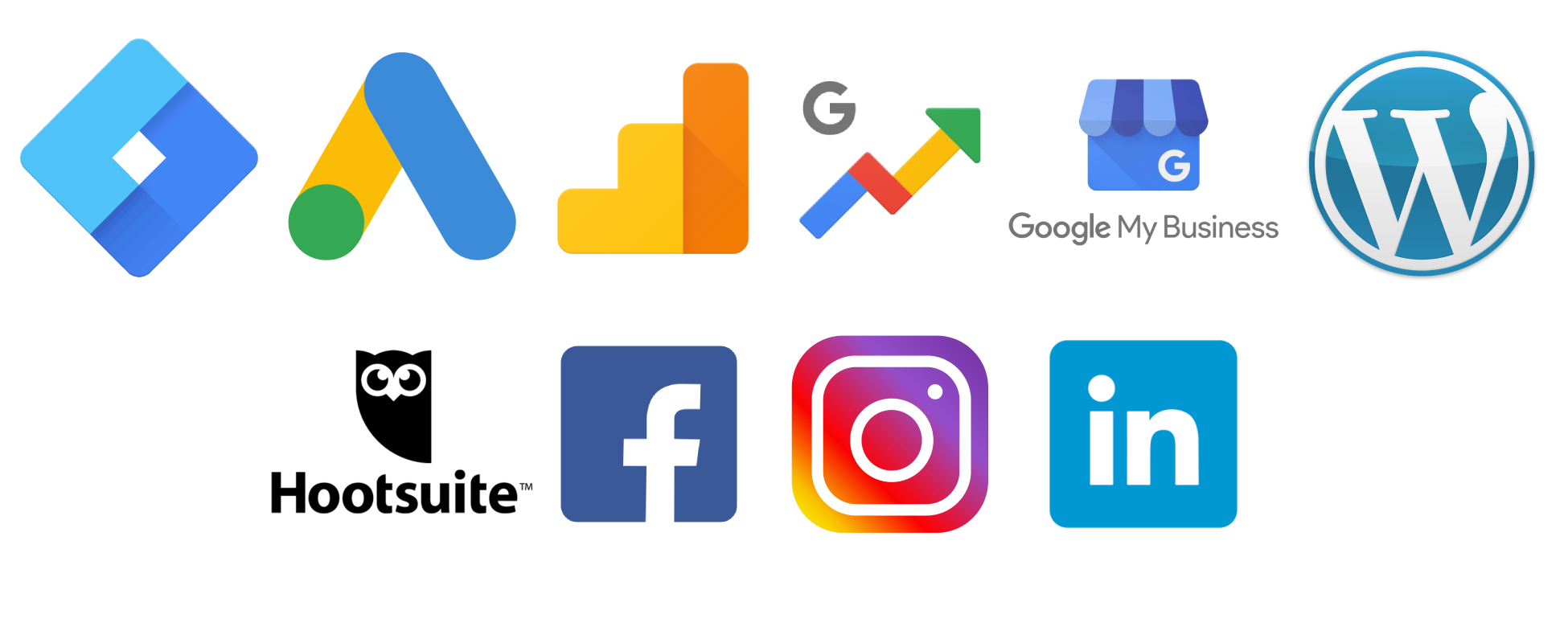 Servizi offerti: Google Tag, Ads, Analytics, Trends, MyBusiness, MailChimp, Wordpress, Hootsuite, Pixel Facebook, Facebook, Instagram, Linkedin.